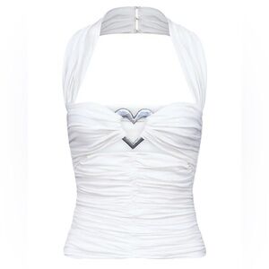 AREA White Halter Top with Silver Heart Detail